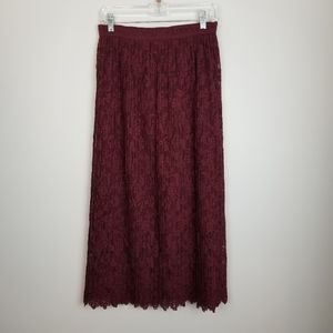Zara red lace overlay maxi skirt